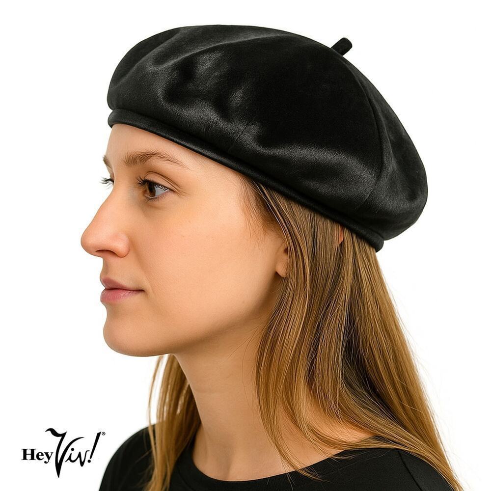 Black Velvet Beret Satiny Smooth Retro Style Hat One Size Fits Most – Hey Viv
